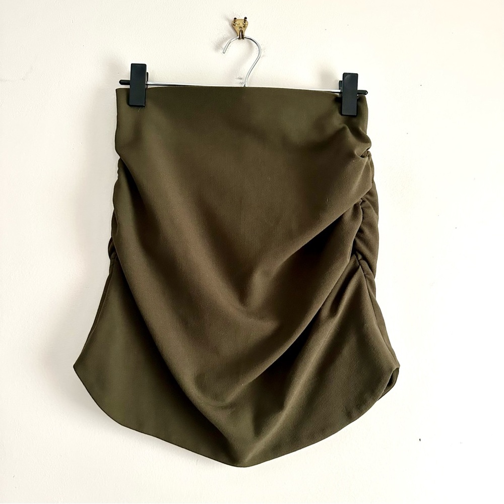 Zara • Ruched‎ Olive Green Pencil Skirt
